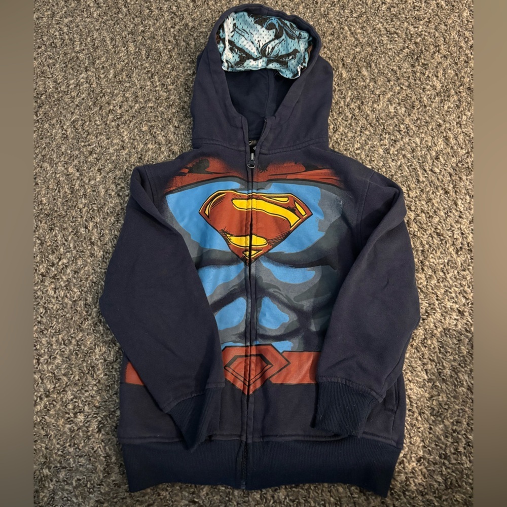 DC Comics Superman Kids Hoodie - Navy and Red Size 7